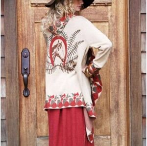 Tasha Polizzi Western Horse Girl Hooded Cotton Sweater Cardigan Size Small Tan